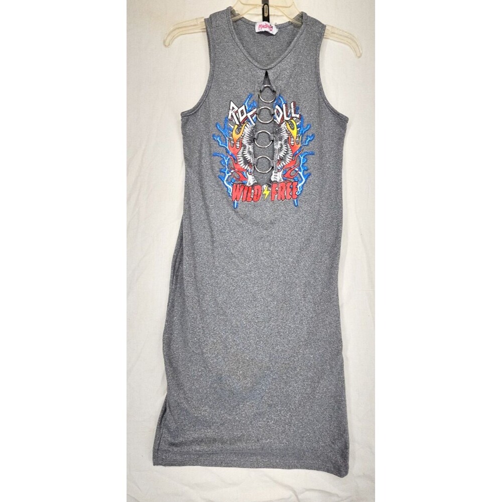 Madrag Sleeveless Women's T Shirt Dress Sz. Med Split Cleavage Rings Rock+Roll
